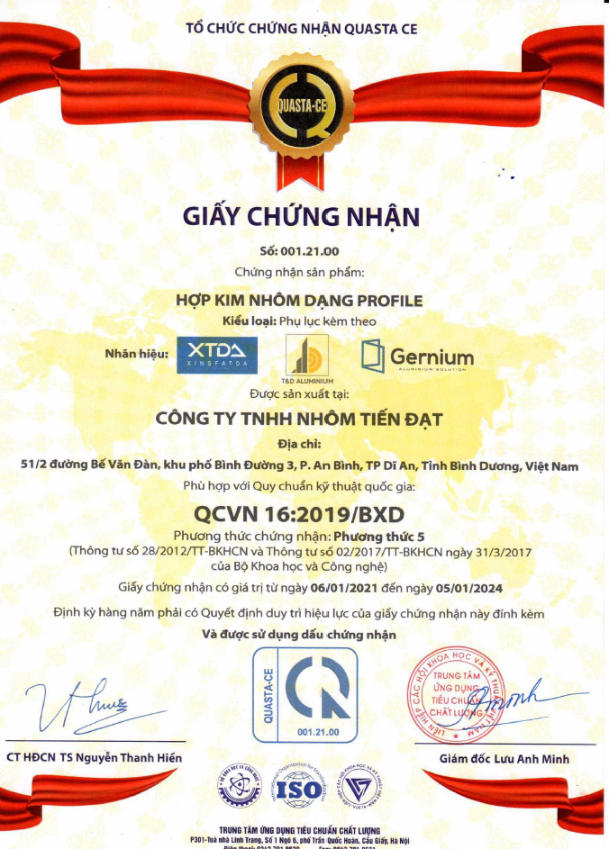 Chứng nhận QCVN 16_2019_BXD - Nhôm Tiến Đạt - Công Ty TNHH Nhôm Tiến Đạt